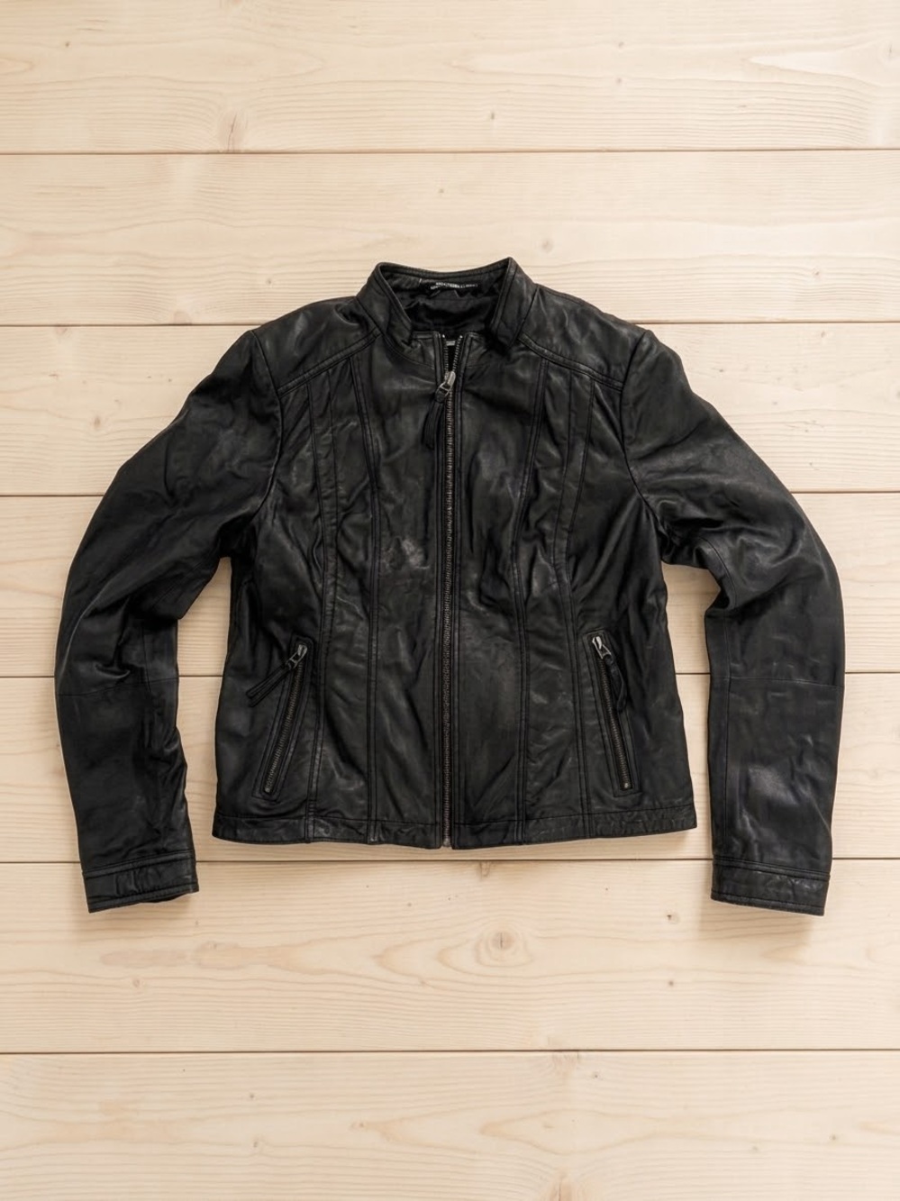 Black Rivet Womens Leather Jacket Size L Black Zip Biker Moto Fitted Outerwear